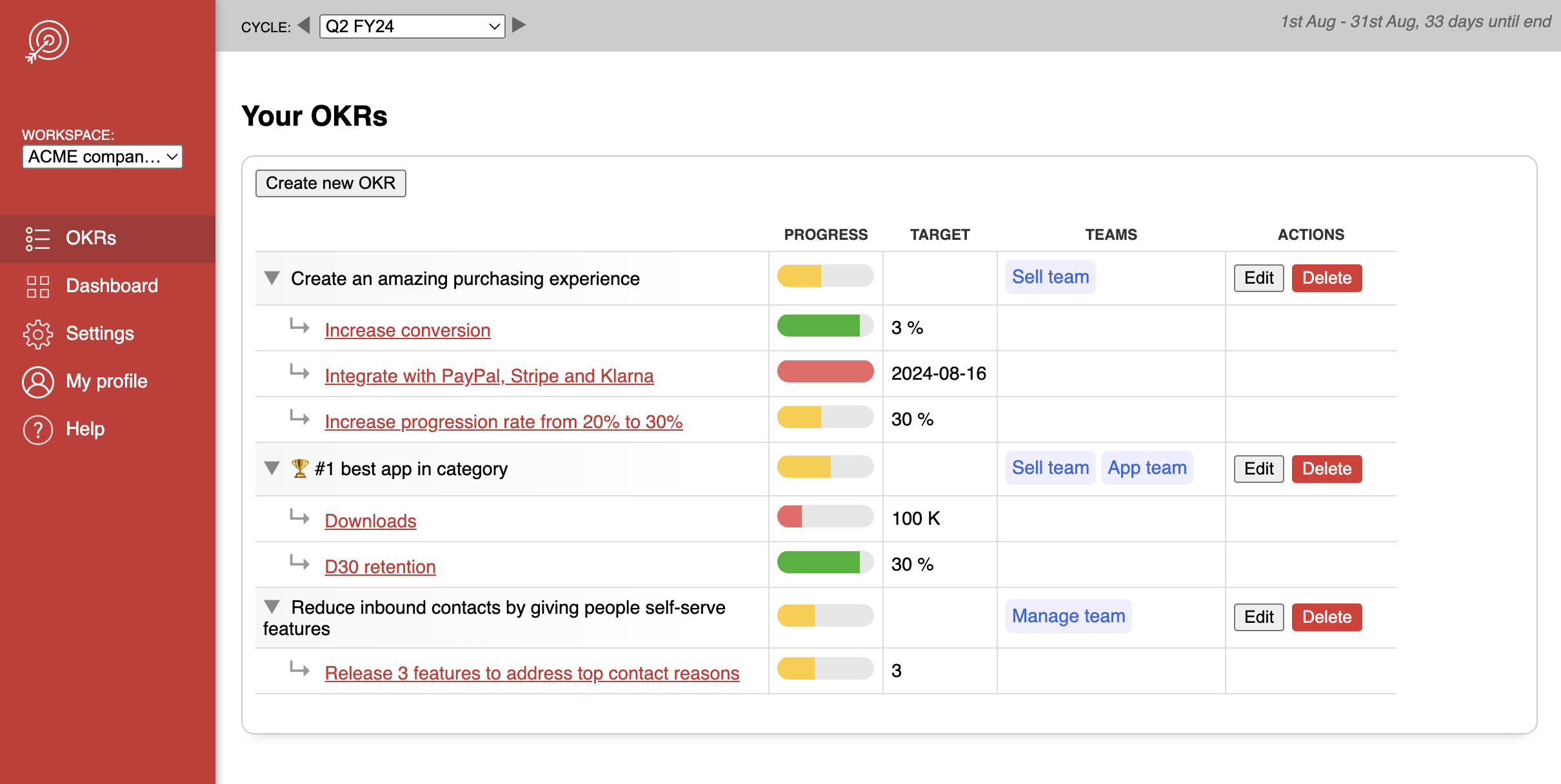 OKR software template