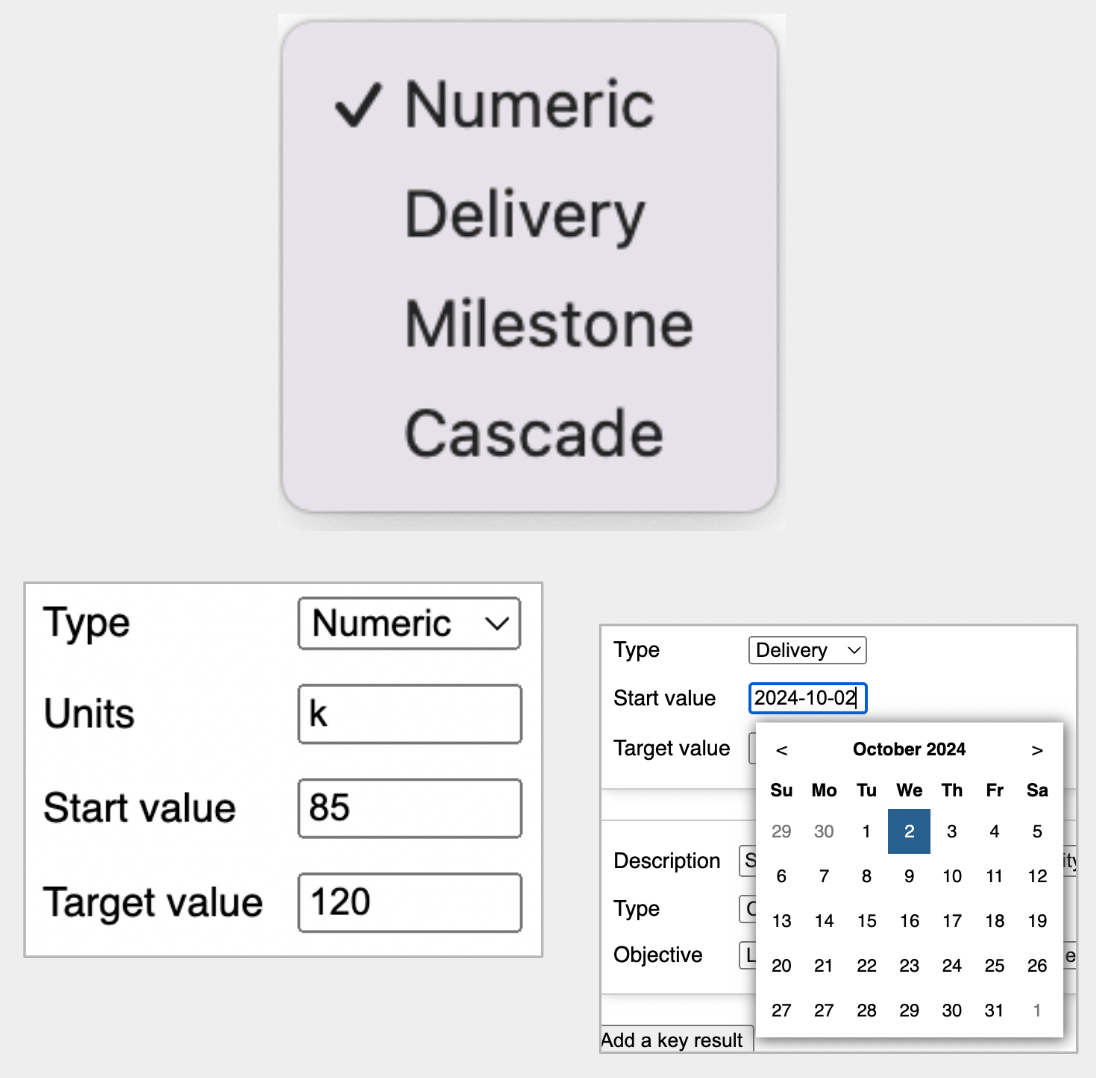 Plan OKRs with different key result types