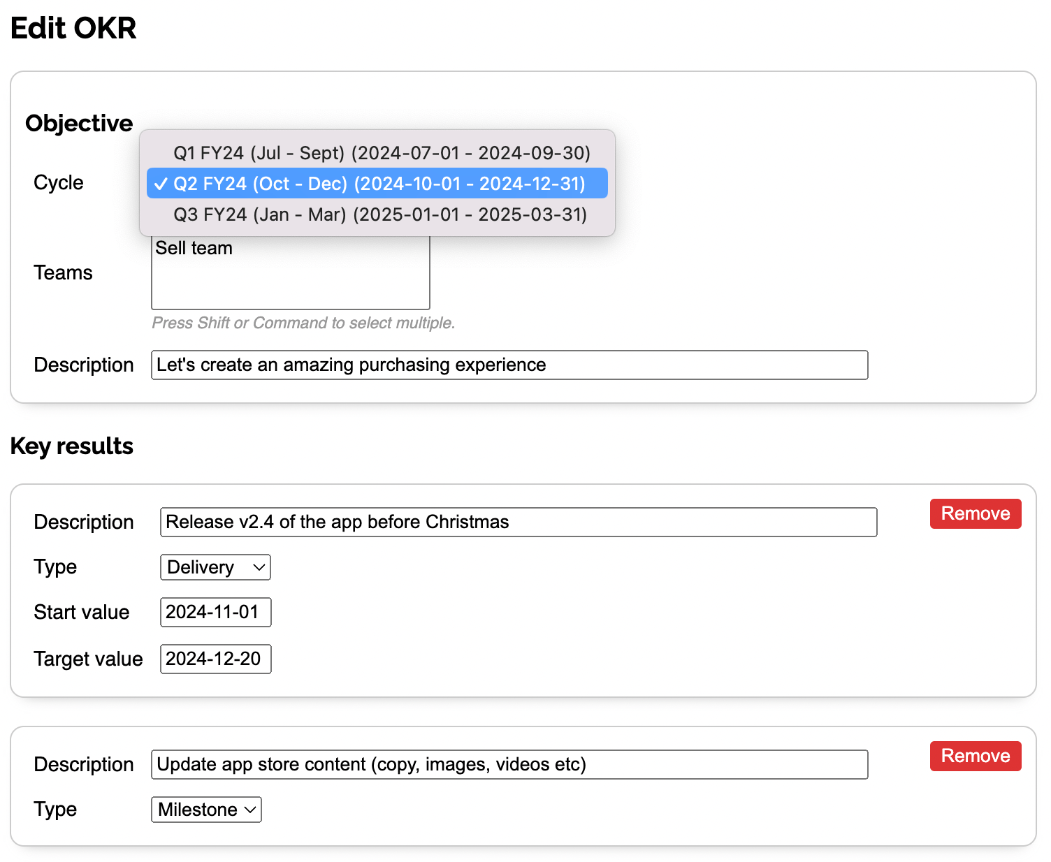 Editing Objectives during OKR planning process